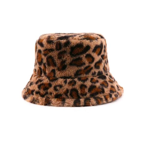 Ladies Fuzzy Leopard Print Bucket Hat - Picture 4 of 5